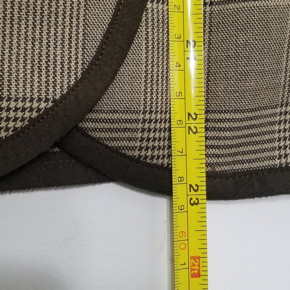 Vintage L'Officiel Wool Blend Lined Faux Suede Trim Tan Hounds Tooth Plaid Sz 4 - Picture 7 of 10